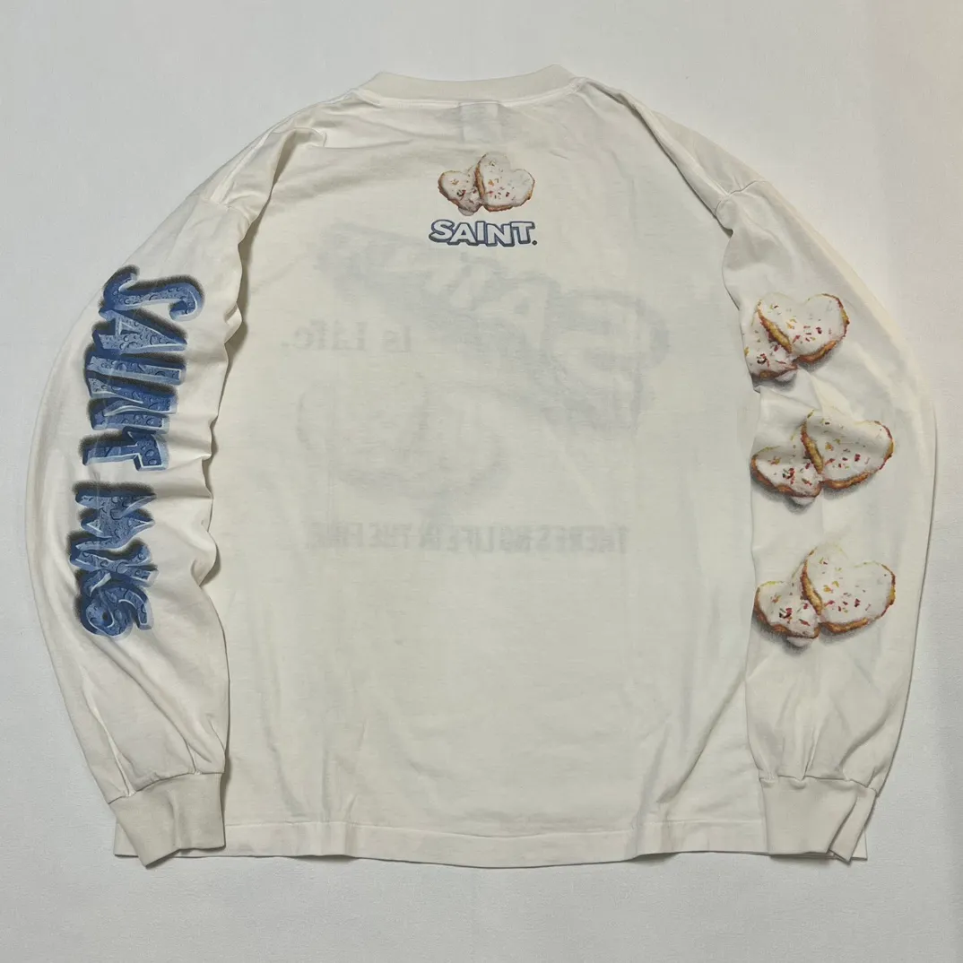 SAINT Mxxxxxx HEART COOKIES L/S TEE/WHT Love Oreo printed long sleeves Off-white S-XL Customized co-branded main mark/wash mark Correct version Ready-made garments washed and distressed VINTAGE feeling Top-notch printing technology Perfect restoration